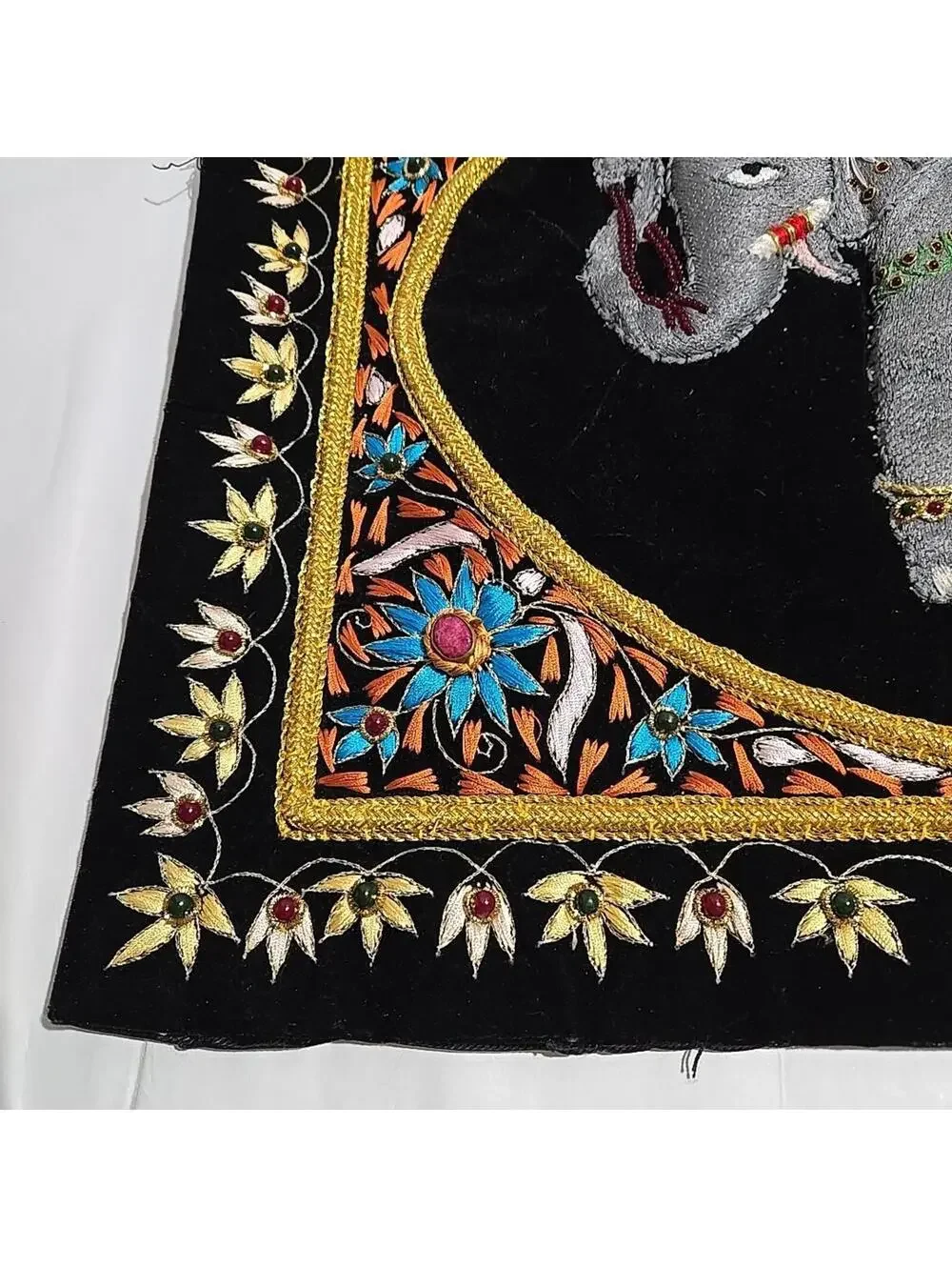 Royal Elephant Zardozi Embroidered & Jeweled Tapestry 3D Wall Art 24x18